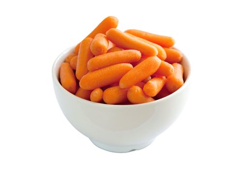 Bowl of baby carrots isolated over a white background.