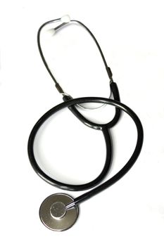 Black stethoscope isolated on white.