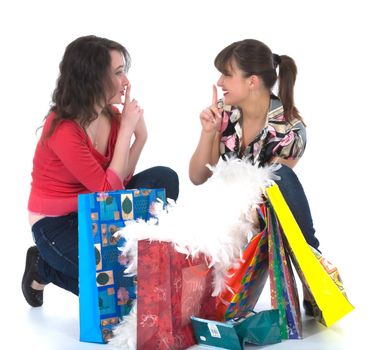 expressive girls  on white background  shopping