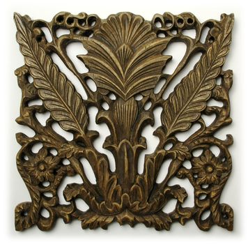 Ornate Wood Carving Ornament on White Background