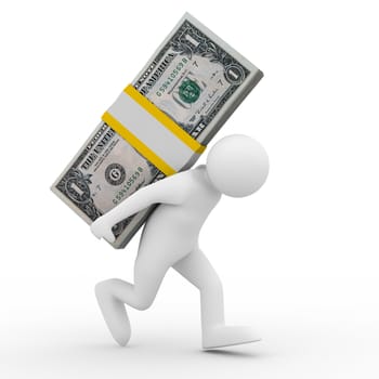 men carry dollars on back. Isolated 3D image