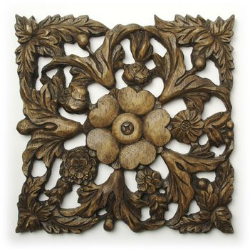 Ornate Wood Carving Ornament on White Background