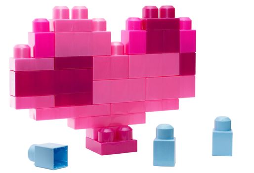 Valentine`s brick-build heart. Isolated on white background.