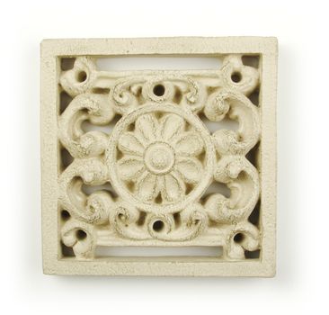 Ornate Wood Carving Ornament on White Background