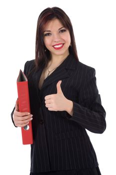 Business woman with folder on white background