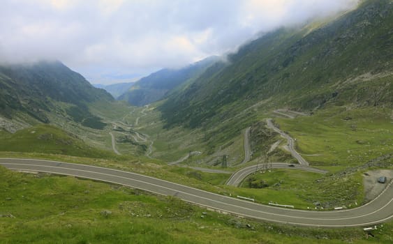 Fragment of a high altitude road in the mountains.Location:Transfagarasan road the highest road in Romania.
