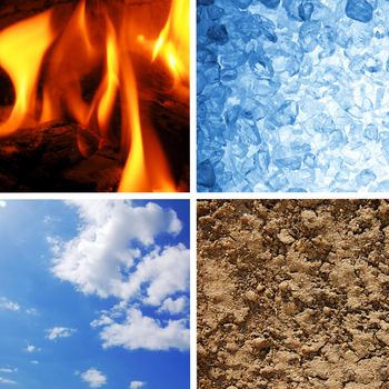 four basic elements of nature with eart, water, wind and fire