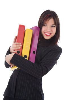 Business woman with folder on white background