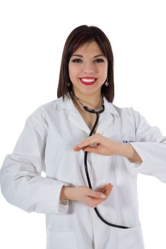 young doctor with stethoscope on white background