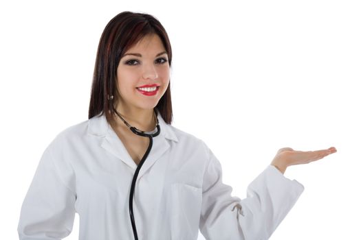 young doctor with stethoscope on white background