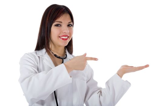 young doctor with stethoscope on white background