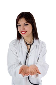 young doctor with stethoscope on white background