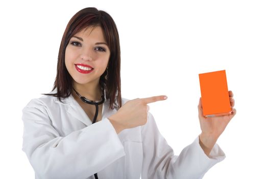 young doctor with stethoscope on white background