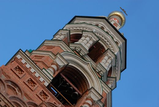 belltower of Russian Orthodox Church of Kazan icon of the Mother of God  in Astrakhan, Russia