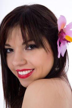 portrait of the brunette on white background