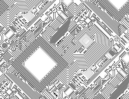 Printed monochrome industrial circuit board graphical background