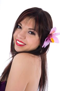 portrait of the brunette on white background