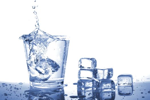 fresh water in glass with ice cubes