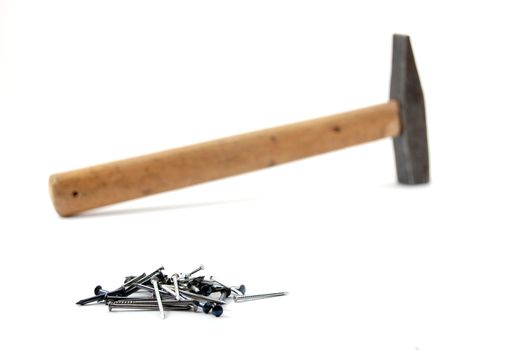 hammer and nails isolated on white background