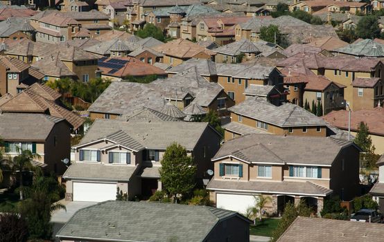 Elevated View of New Contemporary Suburban Neighborhood.