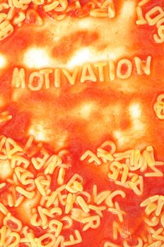 motivate or motivation business concept with red tomata pasta snack