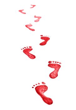 Red footprints on white background