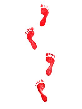 Red footprints on white background