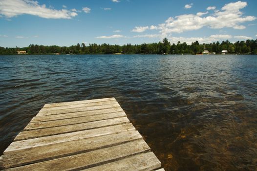 Lake Scene & Dock On A Summer Day