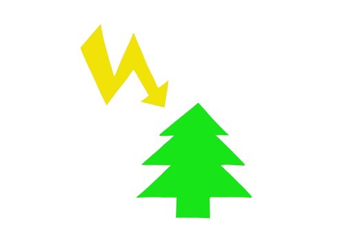 dangerous lightning made of paper isolated on white background.