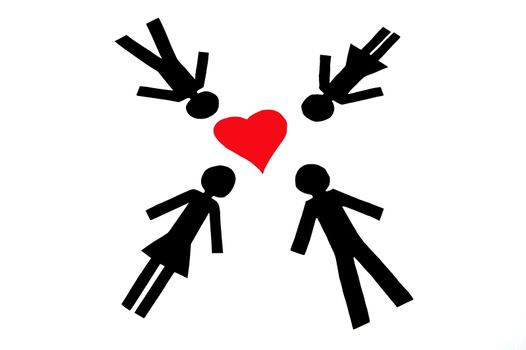 Paper people in love isolated on white background