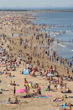 Crowded beach in summer in Holland