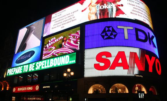 Neon lights at Piccadilly Circus, London