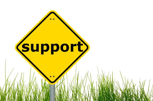 support concept with yellow traffic sign showing help an assistance