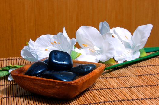 spa, zen and wellness still life with flowers and stones