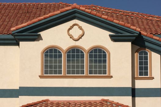 Abstract of New Architectural Details with Spanish Tile and Stucco.