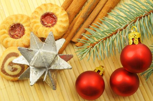 xmas or christmas still life with cookies