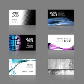 An assortment of 6 modern business cards - templates that are print ready and fully customizable. These include .25 inch bleed. Cards are 3.75 x 2.25 total, and trim to the standard 3.5 x 2 size.