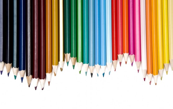 Line set of colored Pencils over white background