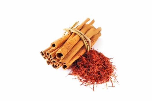 Indian spice. A handful of saffron and a bunch of sticks of cinnamon