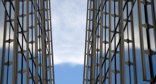 Technologic background with metallic structure and a sky partially clear.