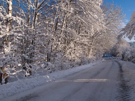 Winterperfect background image road with snow and trees