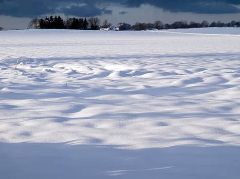 Beautiful winter snow landscape of white open field nature background