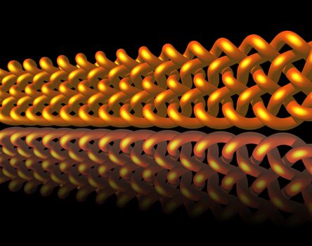 abstract golden knots line on black background - 3d illustration