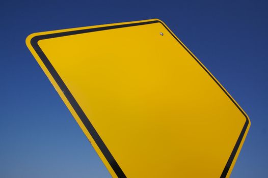 Blank Yellow Road Sign - Ready for Your Message. Taken with Wide Angle Lens.