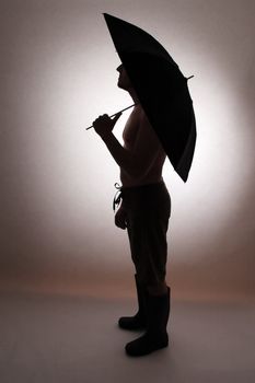 Man holding and umbrella in silhouette