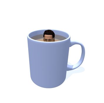 man in a mug on white background - 3d illustration
