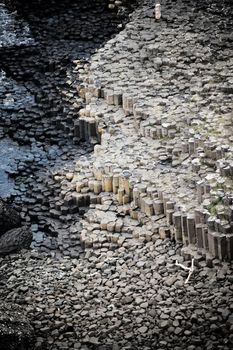 Wide view of Giant's Causeway rock formations