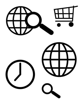 World wide web and computer search icons, isolated on white background.