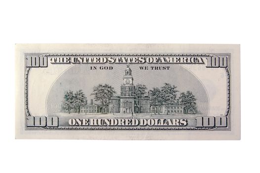 The Back of a One Hundred Dollar Bill on a White Background.