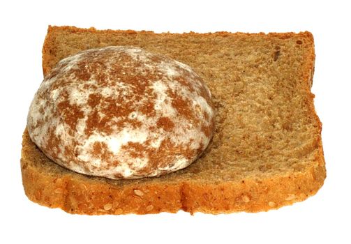 European toast and Russian cake on white background